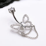 Detail View 2 of Grand Butterfly Sparkle Chained Belly Button Ring-Clear Gem