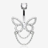 Grand Butterfly Sparkle Chained Belly Button Ring