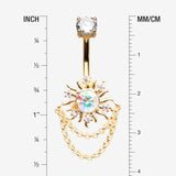 Detail View 1 of Golden Blazing Sparkle Sun Chained Belly Button Ring-Aurora Borealis