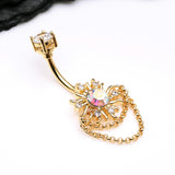 Detail View 2 of Golden Blazing Sparkle Sun Chained Belly Button Ring-Aurora Borealis