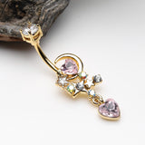 Detail View 2 of Golden Celestial Moon Star Sparkle Heart Dangle Belly Button Ring-Aurora Borealis