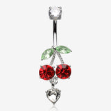 Juicy Cherry Sparkle Heart Dangle Belly Button Ring-Red