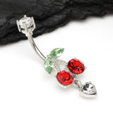Detail View 2 of Juicy Cherry Sparkle Heart Dangle Belly Button Ring-Red