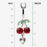 Detail View 1 of Juicy Cherry Sparkle Heart Dangle Belly Button Ring-Red