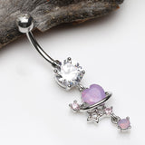 Detail View 2 of Planet Heart Sparkle Orbital Dangle Belly Button Ring-Lavender