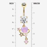 Detail View 1 of Golden Planet Heart Sparkle Orbital Dangle Belly Button Ring-Lavender