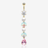Golden Pastel Lumi Pearlescent Dangle Leaf Drop Belly Button Ring
