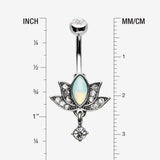 Detail View 1 of Divine Lotus Sparkle Dangle Belly Button Ring-Clear Gem/Pacific Opalite