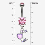 Detail View 1 of Love Heart Crescent Moon Sparkle Dangle Belly Button Ring-Pink