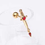 Detail View 1 of Golden Sparkle Dagger Dangle Cartilage Tragus Barbell Stud Earring-Red