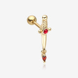 Golden Sparkle Dagger Dangle Cartilage Tragus Barbell Stud Earring-Red