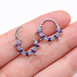 Detail View 3 of Calliope Multi-Gem Sparkle Clicker Hoop Ring-Purple/Light Blue