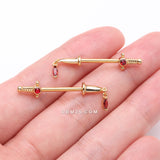 Detail View 2 of A Pair of Golden Sparkle Dagger Dangle Nipple Barbell Ring-Red