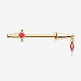 A Pair of Golden Sparkle Dagger Dangle Nipple Barbell Ring-Red