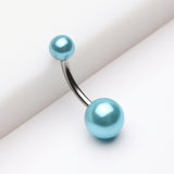 Detail View 2 of Pearlescent Luster Basic Belly Button Ring-Aqua