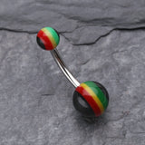 Detail View 2 of Rasta Stripe Acrylic Belly Button Ring-Rainbow/Multi-Color
