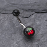 Detail View 2 of Cherry Acrylic Logo Belly Button Ring-Red