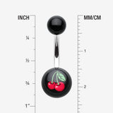 Detail View 1 of Cherry Acrylic Logo Belly Button Ring-Red