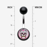 Detail View 1 of Sugar Skull Acrylic Logo Belly Button Ring-Pink/Fuchsia
