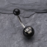 Detail View 2 of LICK ME' Acrylic Logo Belly Button Ring-Black