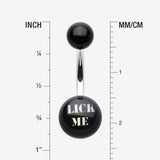 Detail View 1 of LICK ME' Acrylic Logo Belly Button Ring-Black
