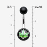 Detail View 1 of Pot Leaf Acrylic Logo Belly Button Ring-Green