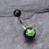Detail View 2 of Pot Leaf Acrylic Logo Belly Button Ring-Green