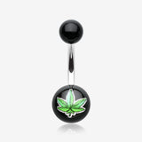 Pot Leaf Acrylic Logo Belly Button Ring-Green