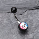Detail View 2 of Skull Americana Acrylic Logo Belly Button Ring-Black