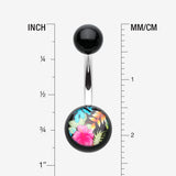 Detail View 1 of Hawaiian Luau Flower Acrylic Logo Belly Button Ring-Black