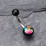 Detail View 2 of Hawaiian Luau Flower Acrylic Logo Belly Button Ring-Black