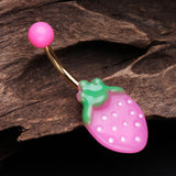Detail View 2 of Adorable Pink Strawberry Non Dangle Belly Button Ring-Pink