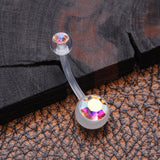 Detail View 2 of Bio Flexible Shaft Gem Ball Acrylic Belly Button Ring-Clear Gem/Aurora Borealis
