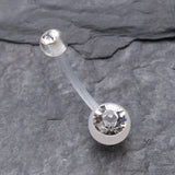 Detail View 2 of Bio Flexible Shaft Gem Ball Acrylic Belly Button Ring-Clear Gem