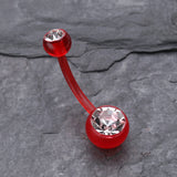 Detail View 2 of Bio Flexible Shaft Gem Ball Acrylic Belly Button Ring-Red
