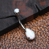 Detail View 2 of Fire Opal Elegance Teardrop Belly Button Ring-White
