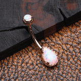 Detail View 2 of Rose Gold Fire Opal Elegance Teardrop Belly Button Ring-White