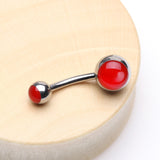 Detail View 2 of Iridescent Holographic Sparkle Belly Button Ring-Red