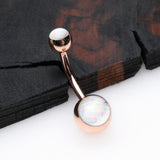 Detail View 2 of Rose Gold Hologram Sparkle Steel Belly Button Ring-Clear Gem