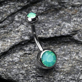 Detail View 2 of Opalite Double Gem Ball Steel Belly Button Ring-Pacific Opal