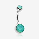 Opalite Double Gem Ball Steel Belly Button Ring