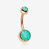 Rose Gold Opalite Double Gem Ball Steel Belly Button Ring