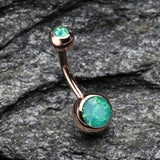 Detail View 2 of Rose Gold Opalite Double Gem Ball Steel Belly Button Ring-Pacific Opal