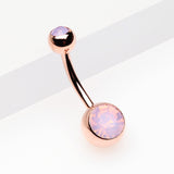 Detail View 2 of Rose Gold Opalite Double Gem Ball Steel Belly Button Ring-Rose Water