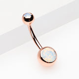 Detail View 2 of Rose Gold Opalite Double Gem Ball Steel Belly Button Ring-White