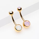 Detail View 3 of Golden Opalite Double Gem Ball Steel Belly Button Ring-Rose Water