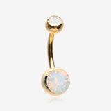 Golden Opalite Double Gem Ball Steel Belly Button Ring