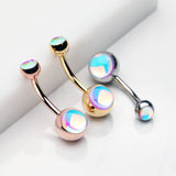 Detail View 3 of Rose Gold Iridescent Revo Sparkle Belly Button Ring-Rainbow/Multi-Color