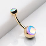 Detail View 2 of Golden Iridescent Revo Sparkle Belly Button Ring-Rainbow/Multi-Color