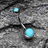 Detail View 3 of Turquoise Double Gem Ball Steel Belly Button Ring-Turquoise